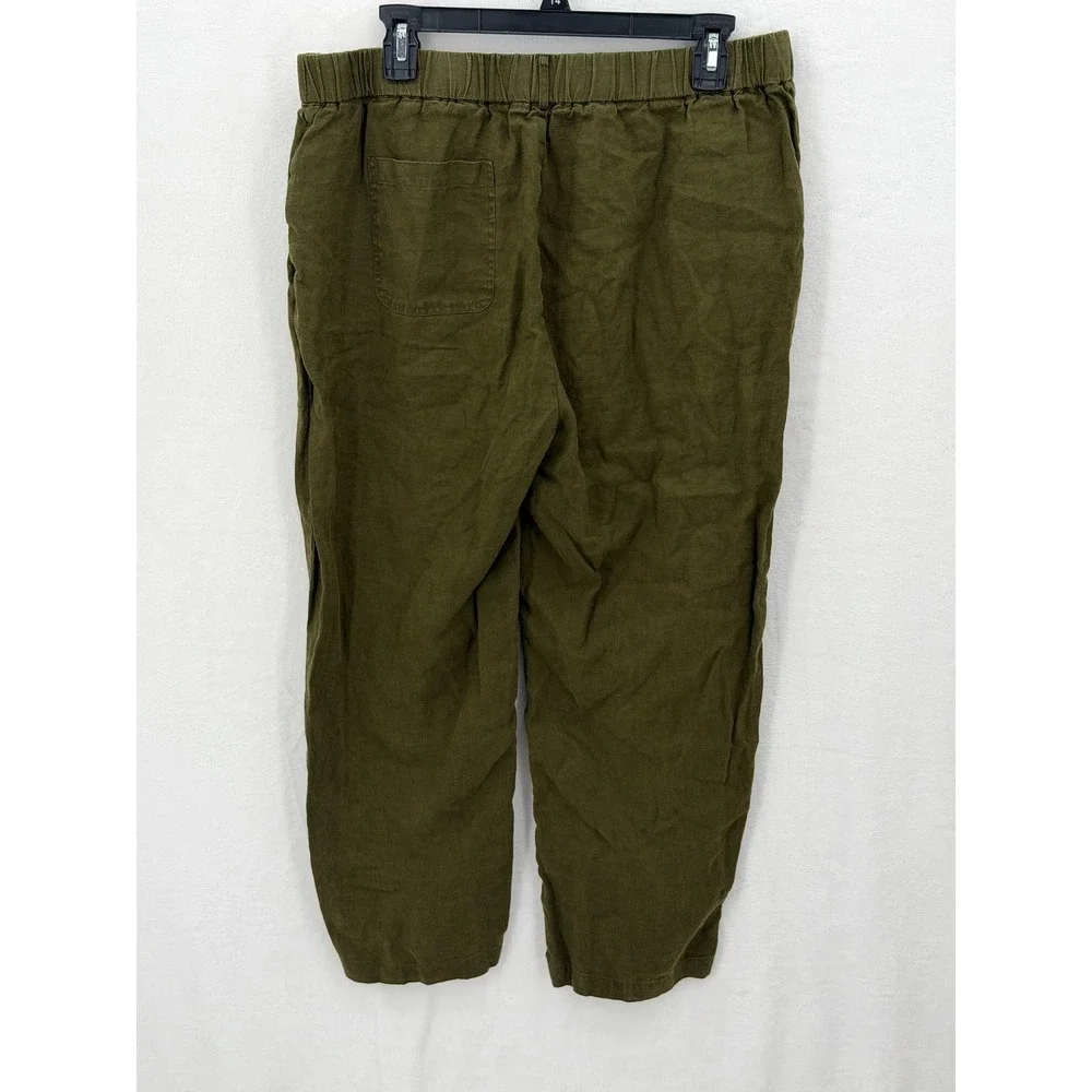 Quince Pants Womens Large Martini Olive Green Cropped European Linen Casual